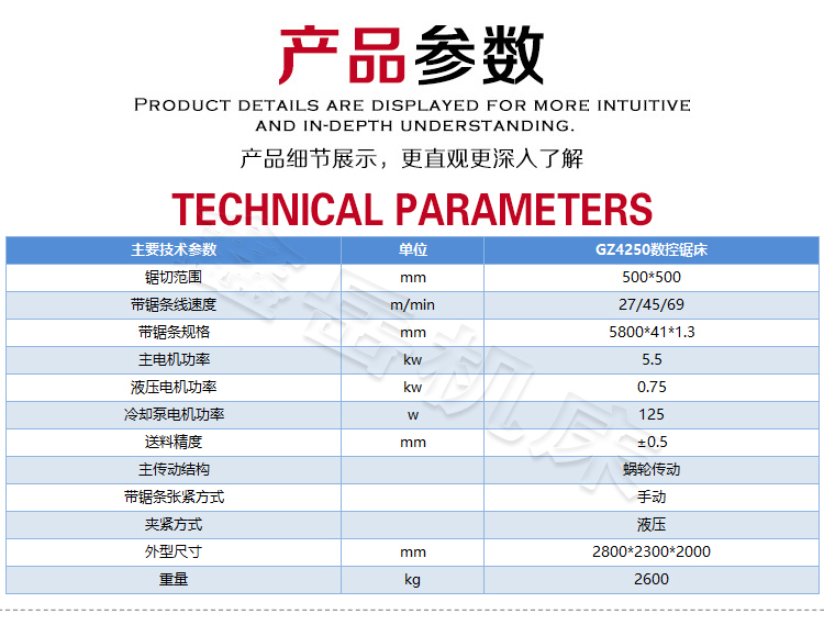 GB4250全自動龍門數控帶鋸床技術參數